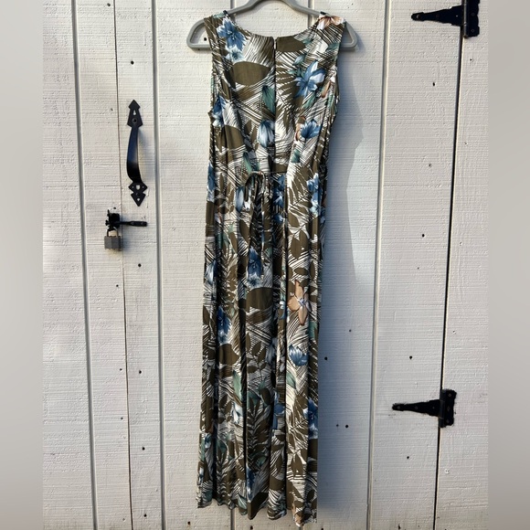 Teddi Dress Woman's Sz 12 Green Blue Cream Sleeveless Maxi Floral Tropical VTG - Picture 4 of 7